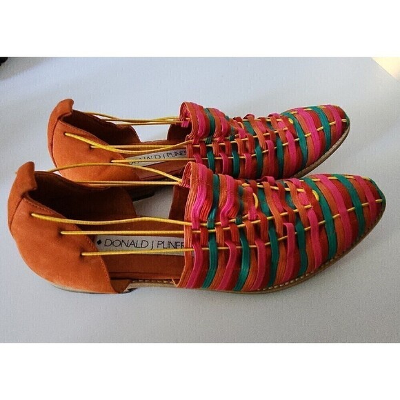 Donald Pliner Anthropologie Rainbow Leather Woven Elastic Slide D’Orsay Flat 9 - Picture 2 of 7
